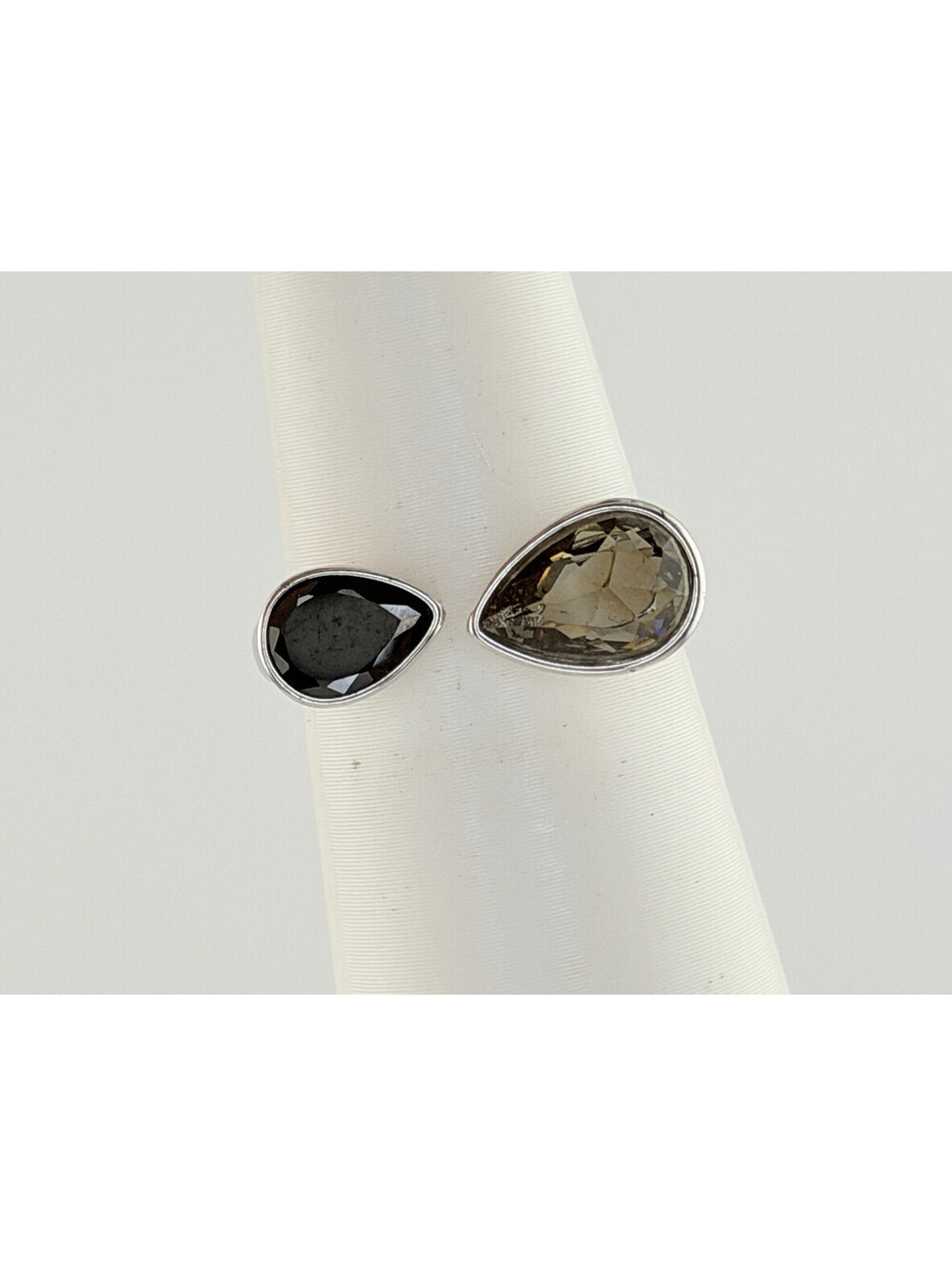Bomb Party Ring Sz 7 "She's Modern With A Twist" Smokey Gray Topaz & Black Onyx